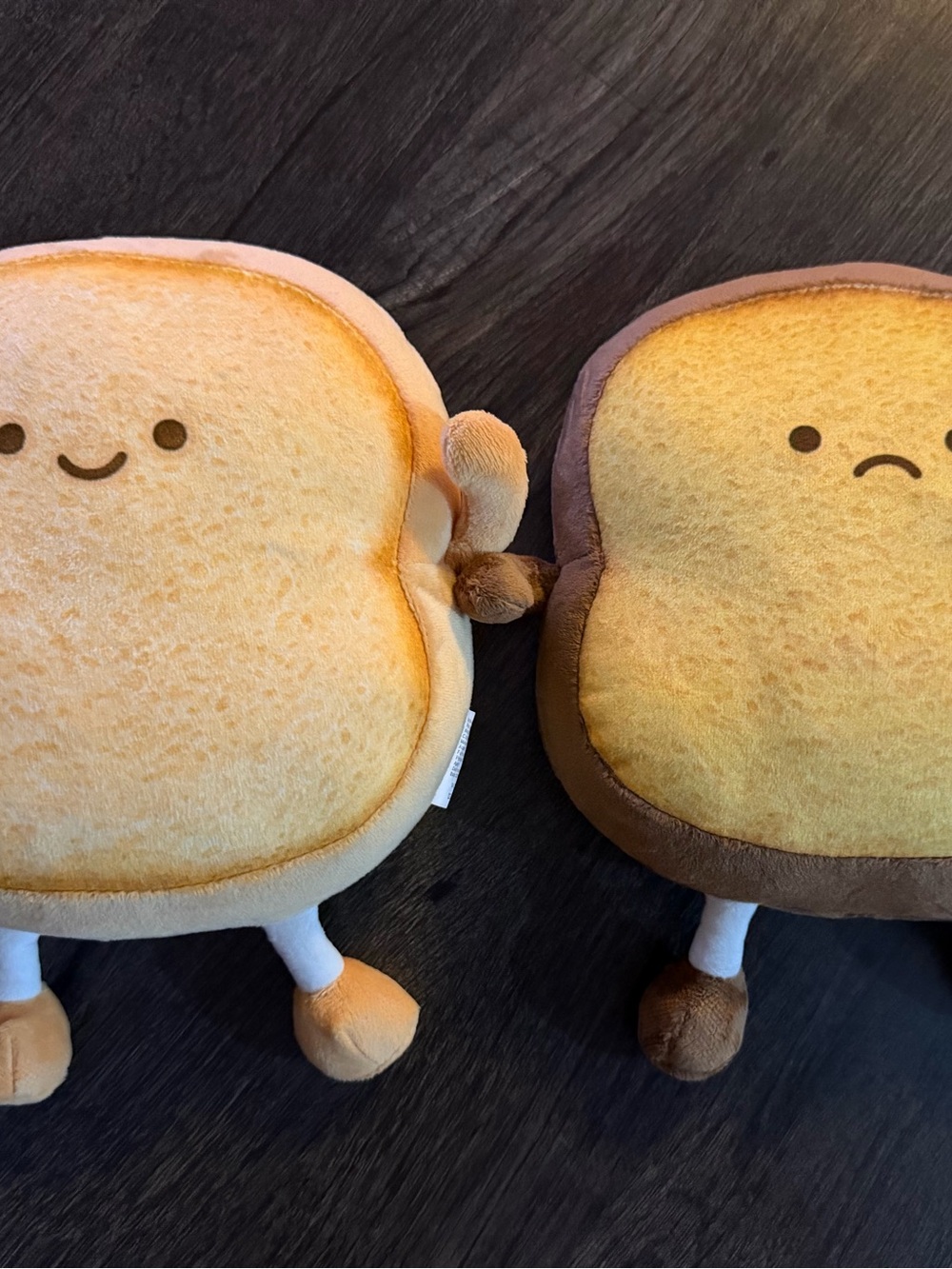 Cute Toast Plush Pair - Smiling & Sad Bread Characters, Yellow Brown
